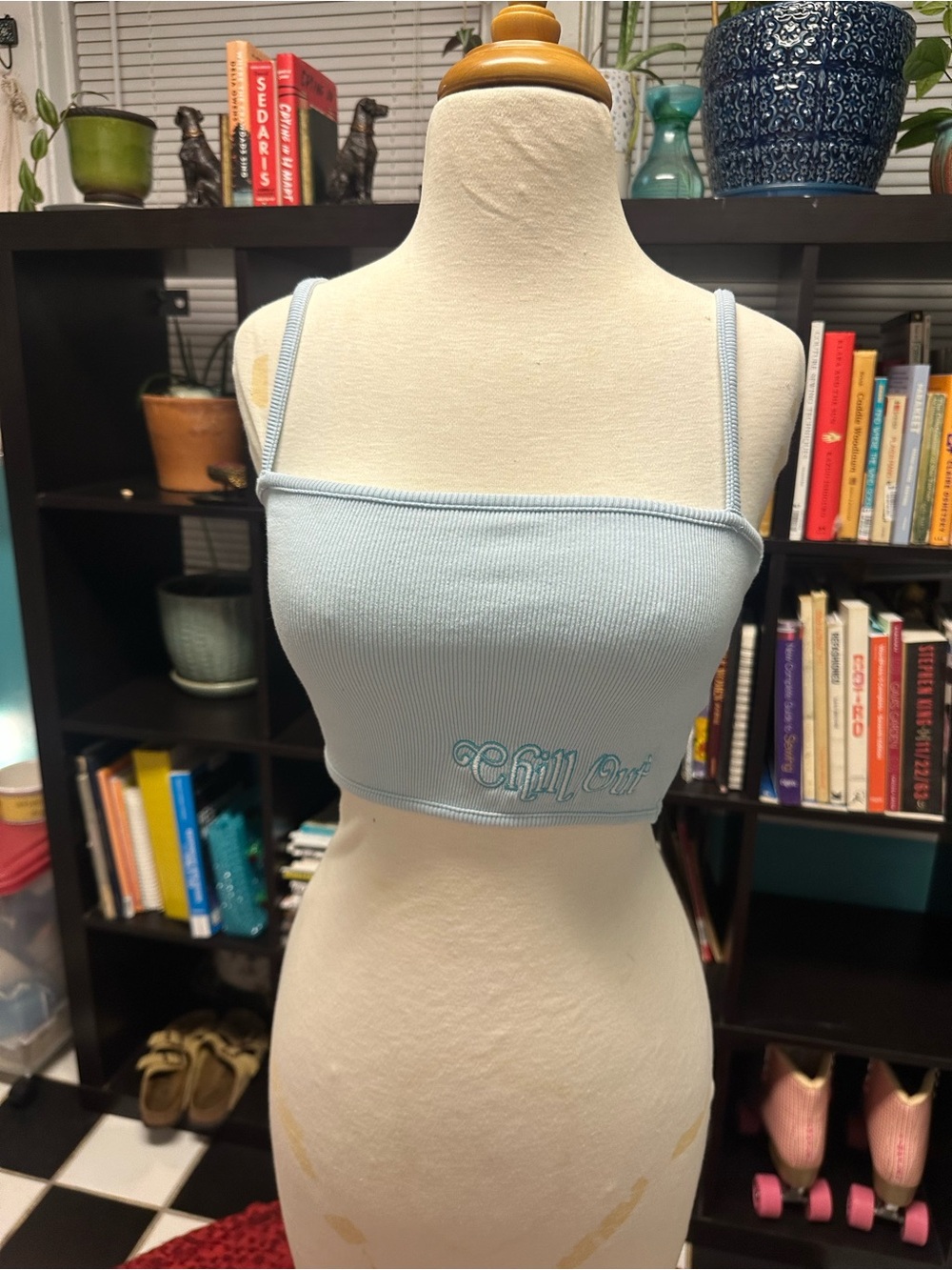 Mayfair the label Chill Out embroidered Ribbed Crop Top - Light Blue
